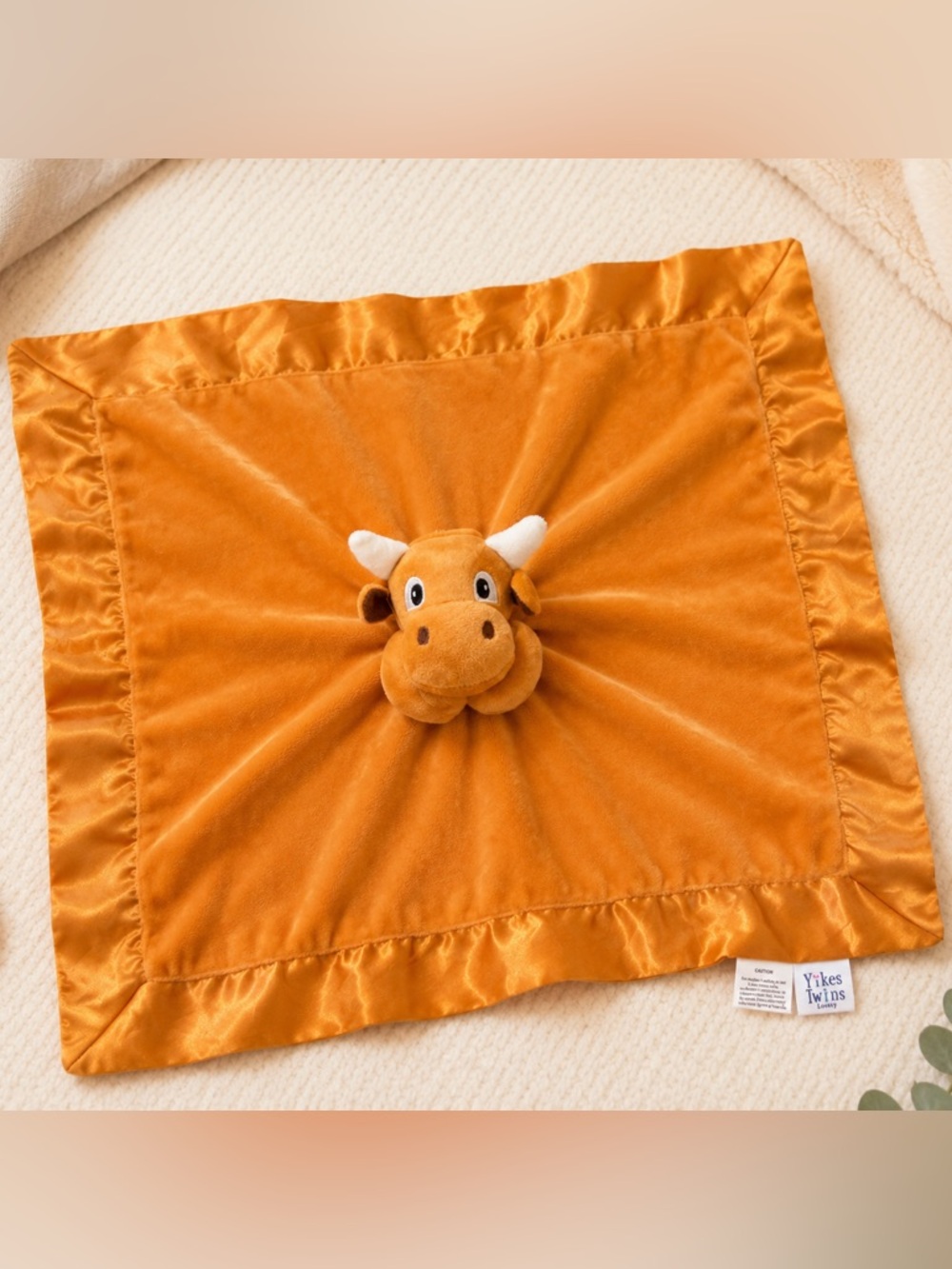 Yikes Twins Longhorn Orange Baby Lovey Security Blanket Satin Trim Plush